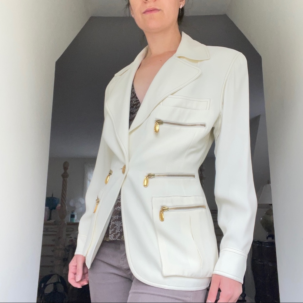 Donna Karan Cream Blazer with Gold Hardware